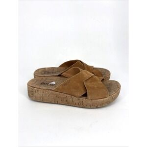 Earth Leather Slip-On Wedge Sandal Scout 8.5 Tan Beige Slide Cork